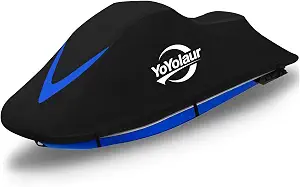 Jet Ski Cover Fits 115'' to 120'' L 2-3 Seater PWC (Blue) | 300D Waterproof Jetski Covers, Compatible with Yamaha Sea-Doo Kawasaki, Trailerable, Rain, Snow & UV Protection for Outdoor