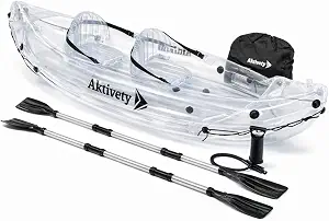 Clear Kayak 2 Person Transparent Inflatable Tandem for Adults | See through design offers unique water views and includes 2 seats, 2 paddles, pump, carry bag and tracking fin