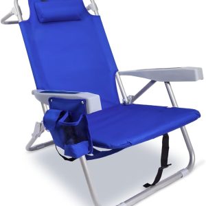 Yestomo Backpack Beach Chair for Adults, Heavy Duty Folding Reclining Beach Chair with 4-Position Lay Flat, Portable Low-Profile Sand Chair with Cooler & Towel Bar, Supports 350LBS