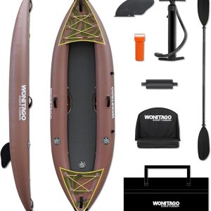 Inflatable Kayak with Reinforced PVC and Drop Stitch Floor | Portable Touring Kayak with Kayak Paddle, Soft Seat, Hand Pump and Carrying Bag, 1&2-Person