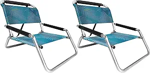 Neso Beach Chairs - Lightweight, Portable and Foldable Recliner Beach Chairs for Park, Camping and Outdoor Adventures - with Slip Pockets and Shoulder Strap - 2 Pack - Aqua Fronds - Regular