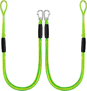 4 Feet Bungee Dock Lines for Boats, Mooring Rope, Clip & Loop | 2 Pack Heavy Duty Mooring Rope with Stainless Steel Clip & Adjustable Loop for Jet Ski, Pontoon, PWC, Kayak (Green)