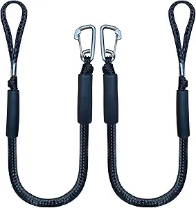 4 Feet Bungee Dock Line Mooring Rope 2-Pack for Docking with Stainless Steel Clip Accessories for Boats PWC, Built in Snubber, Kayak, Watercraft,SeaDoo,Jet Ski, Pontoon, Canoe, Power Boat