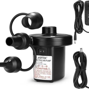 AGPTEK Electric Air Pump for Inflatables,110V AC &12V DC Inflator Deflator | 4.5kPa Quick-Fill, 3 Nozzles, Portable Air Pumps for Outdoor Camping, Inflatable Air Mattress Beds, Boats, Swimming Ring