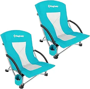 KingCamp Low Beach Chairs 2 Pack, Folding Portable Chair for Adults lightweight Extra Wide Ergonomic Seat 300lbs Heavy Duty Oversized Backpack Gear with Carry Bag for Outdoor Lawn Camping Picnic