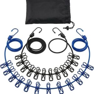 2 Pack Travel Clothesline with 24 Clips, Portable Windproof Laundry Line | Portable clothesline with clips for travel, camping, hotel, RV and cruise use.