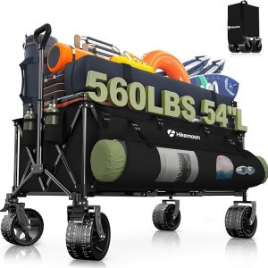 400L Ultra Large Collapsible Wagon with Big Wheels - Black | Extra Long, Wagons Carts Foldable, Heavy Duty, Utility Folding Cart, All-Terrain, Beach, Camping, Grocery, Sports, Garden