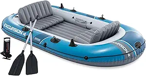 INTEX Excursion 5-Person Inflatable Fishing Boat River Raft Set with Oars | 68325EP - Portable Boat with Extra Wide Cockpit and High-Ouput Hand Pump, 12ft x 5ft 6in