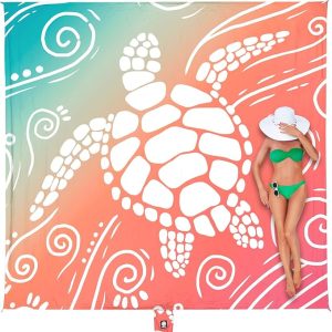 WEKAPO Beach Blanket Waterproof Sandproof Oversized Extra Large Sand Free | Beach Mat with Stakes, Storage Bag - Essentials for Outdoor Beach, Picnic (Sea Turtle, 8 X 7 FT (1~4 Person))
