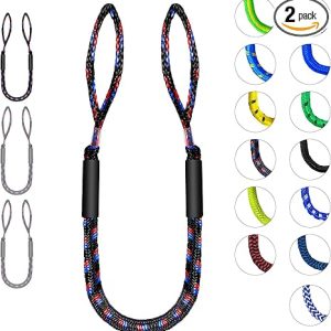 Bungee Dock Lines for Boats with Loops, Boat Tie Downs for Docking, Adjustable Boat Mooring Rope for Pontoon, Jon Boat & PWC (2, Black, Blue & Red, 4 FT)