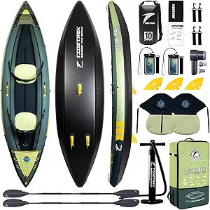 Inflatable Touring Kayak 1-Person & 2-Person with Waterproof Seat & Full Accessory Kit, Lightweight Recreational Kayak for Lake, River & Fishing