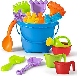 20 Pcs Sand Beach Toy Set with Large Bucket,Shovels,Rakes,Watering Can & Castle Molds - Sandcastle Building Kit for Kids Boys Girls Ages 3+, Summer Outdoor Play Accessories for Beach,Pool & Backyard