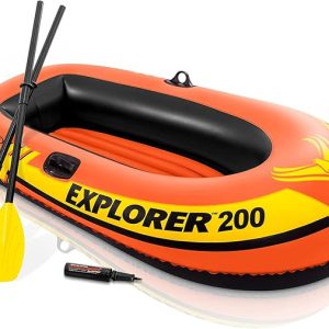 INTEX Explorer Compact Inflatable Boat Series: Dual Air Chambers – Welded Oar Locks – Grab Handles – Bow Rope – Sporty Design