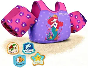 DRMAWIN Toddler Swim Vest 20-30-50-70 lbs, Puddle Jumper Style Kids Floaties for 2-3-5-7 Years, Learn to Swim Jacket with Arm Floaties and Water Wings, Reward Badges for Boys Girls Ninos