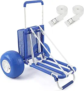 Sekey Beach Wagon with 12" Big Wheels for Sand, Heavy Duty Collapsible Beach Cart with Balloon Tires, Foldable Utility Sand Wagon for Outdoor Camping, Fishing & Groceries. Blue