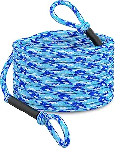 60FT 6K Boat Tow Rope for Tubing, 1-6 Riders Heavy Duty Floating Tube Tow Rope, Pull Rope for Towable Tubes & Water Sports