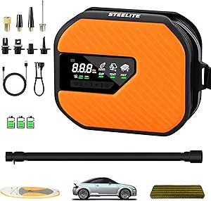 Electric Paddle Board Pump Portable, 50PSI High Pressure SUP Air Pump with Auto-Off, Dual Stage Inflation & Deflation, Digital Inflator for Paddle Board, Boat, Tent, Air Mattress (Yellow)