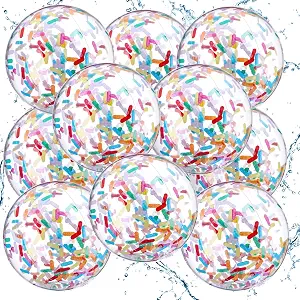 Civaner 10 Pcs Inflatable Glitter Beach Balls 16 Inch Confetti Pool Ball | For Wedding Baby Shower Birthday Halloween Party Decoration and Summer, Large Sparkly Clear Blow up Balloon Toy, Pink