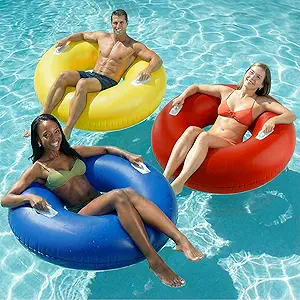 Funscape Large Inflatable Pool Float Rings, 44" Swimming Tube W/Handle | Swim Water Floaties for Adult Kids, Summer Sun Tanning Floating Lounge, Outdoor Beach Lake River Pool Toy Family Party - Blue