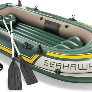 INTEX Seahawk Inflatable Boat Series: Includes Boat Oars and High-Output Pump - Fishing Rod Holders - Gear Pouch