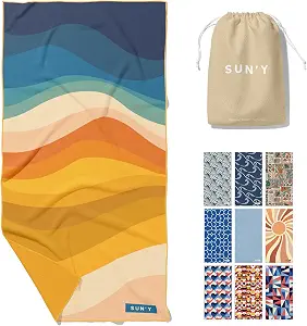 SUN'Y Waffle Microfiber Beach Towel, Sand Free, Quick Dry - Boho