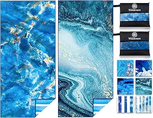 Widdonen Microfiber Beach Towel,Extra Large 2 Pack-71x32 with Bag Travel | Lightweight,Thin,Sand Free,Absorbent,Quick Dry.Compact for Camping,Swim,Pool,Bath,Picnic,Gym,Cruise Essentials Adult Gifts