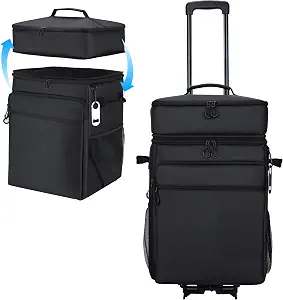 Rolling Cooler with Wheels, 80-Can Leakproof Portable Soft Cooler | Collapsible Insulated Rolling Cooler Bag on Wheels and Handle for Beach Picnic Camping Grocery Shopping