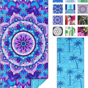 TwoYek Microfiber Beach Towel Extra Large 71x32 inches Boho Mandala Print | Thin Lightweight, Sand Free Super Absorbent Quick Dry, Oversized for Travel Pool Swim Bath Camping Sports Girls Women Adults