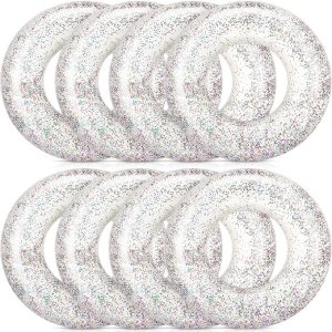Wettarn 8 Pcs Inflatable Pool Floats Toys Swim Tubes Rings for 5-9 Year Old Kid Inner Glitter Ring Tube Bulk Swimming Pool Party Decorations for Boys Girls Outdoor Summer Beach Swimming(Clear)