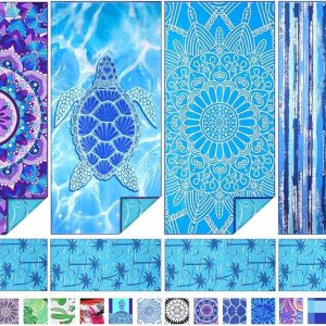 TwoYek Microfiber Beach Towel Extra Large 71x32 inches 4 Pack Bulk | Thin & Lightweight, Sand Free, Super Absorbent & Quick Dry, Oversized Towels for Beach Bath Pool Swim Travel Essentials Gift